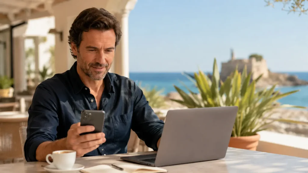 Uso de datos ilimitados en el móvil para trabajar y navegar fuera de casa