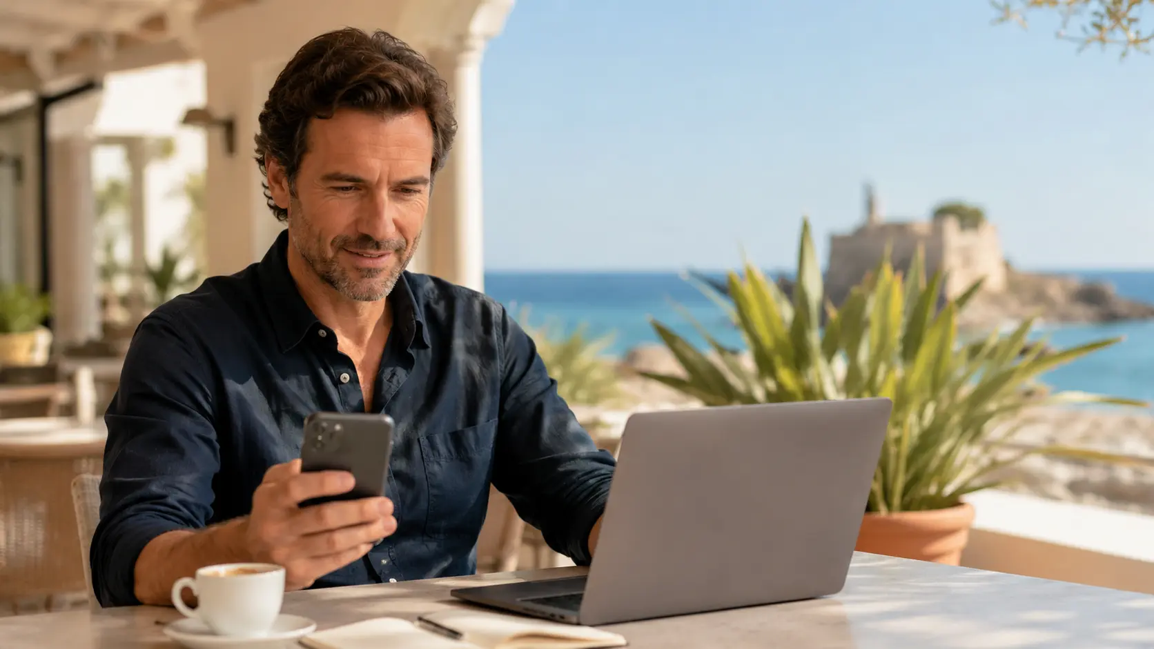 Uso de datos ilimitados en el móvil para trabajar y navegar fuera de casa