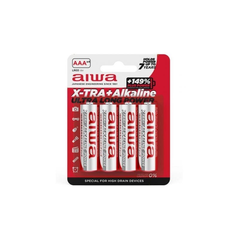 Pack de 4 Pilas AAA Aiwa X-TRA+Alcaline LR03/ 1.5V/ Alcalinas
