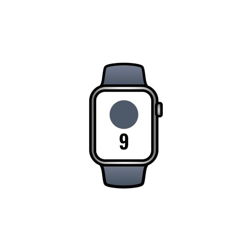 Apple Watch Series 9/ GPS/ Cellular/ 45 mm/ Caja de Acero Plata/ Correa deportiva Azul Tempestad M/L