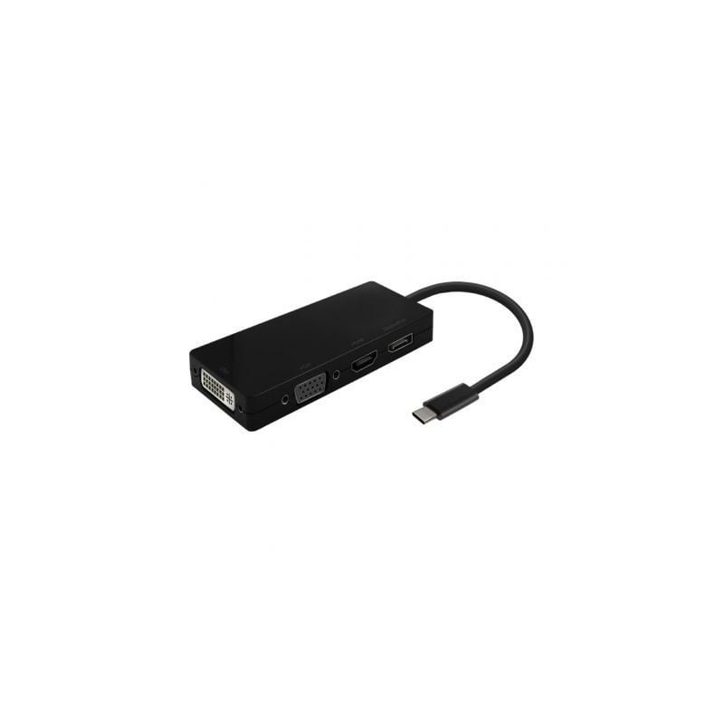 Conversor USB Tipo-C Aisens A109-0679/ HDMI Hembra - VGA Hembra - DVI Hembra - DisplayPort Hembra/ 15cm/ Negro
