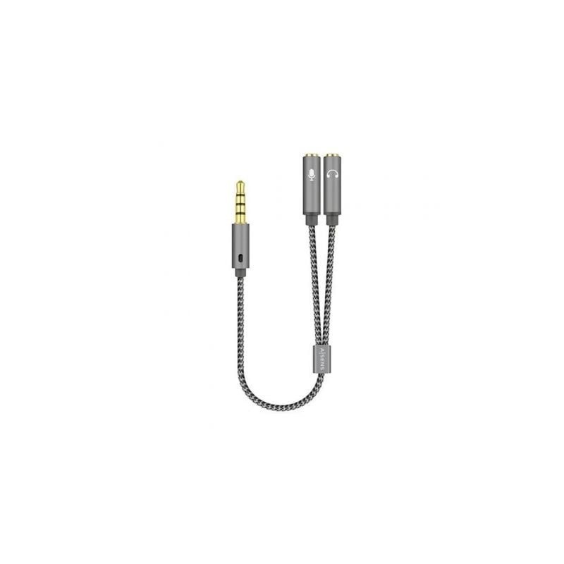 Adaptador Aisens A128-0415/ Jack 3.5 Macho - 2x Jack 3.5 Hembra/ 25cm/ Gris