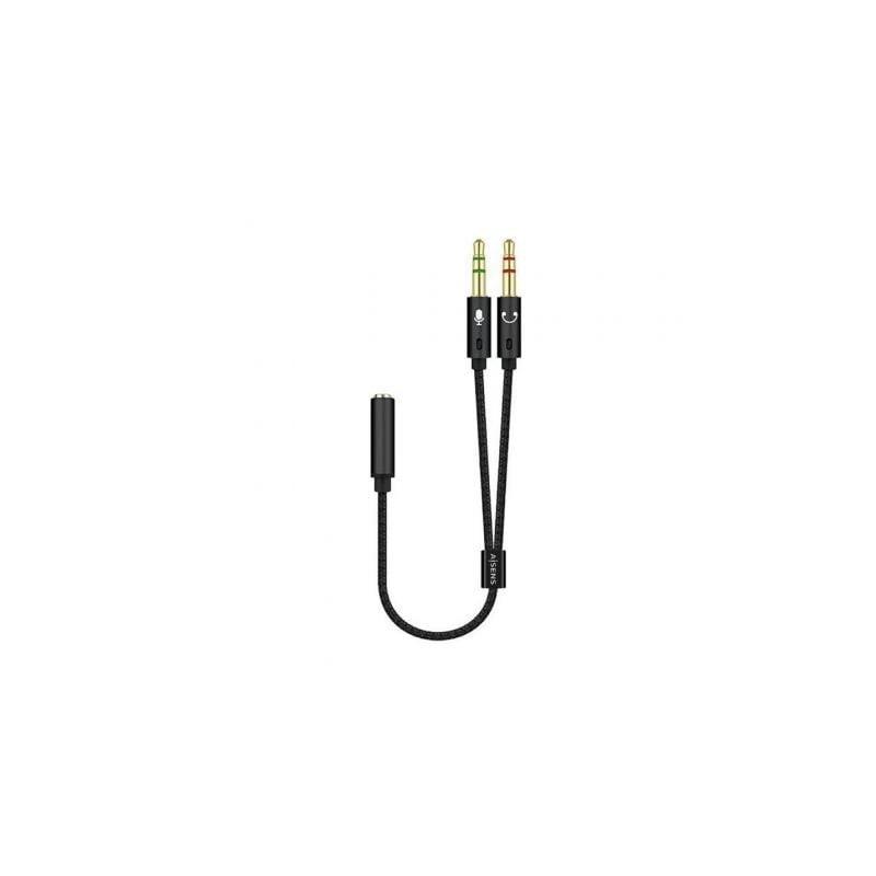 Adaptador Aisens A128-0418/ Jack 3.5 Hembra - 2x Jack 3.5 Macho/ 25cm/ Negro
