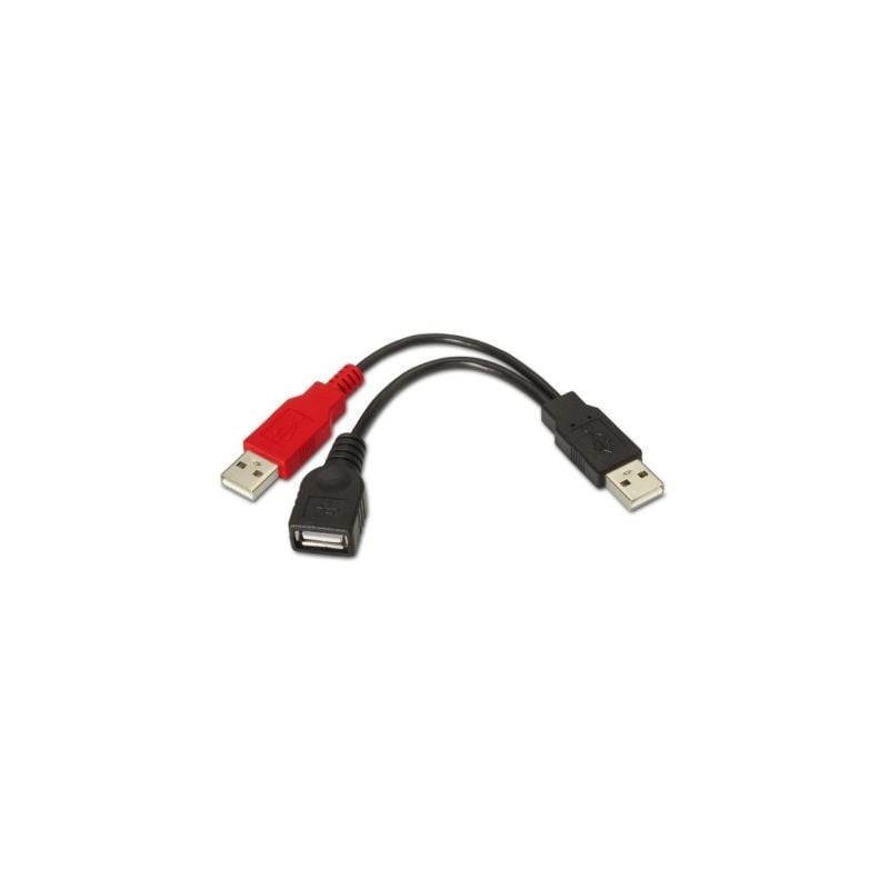 Cable USB 2.0 + AlimentaciÃ³n Aisens A101-0030/ USB Hembra + USB Macho - USB Macho/ 15cm/ Negro/ Rojo