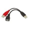 Cable USB 2.0 + AlimentaciÃ³n Aisens A101-0030/ USB Hembra + USB Macho - USB Macho/ 15cm/ Negro/ Rojo