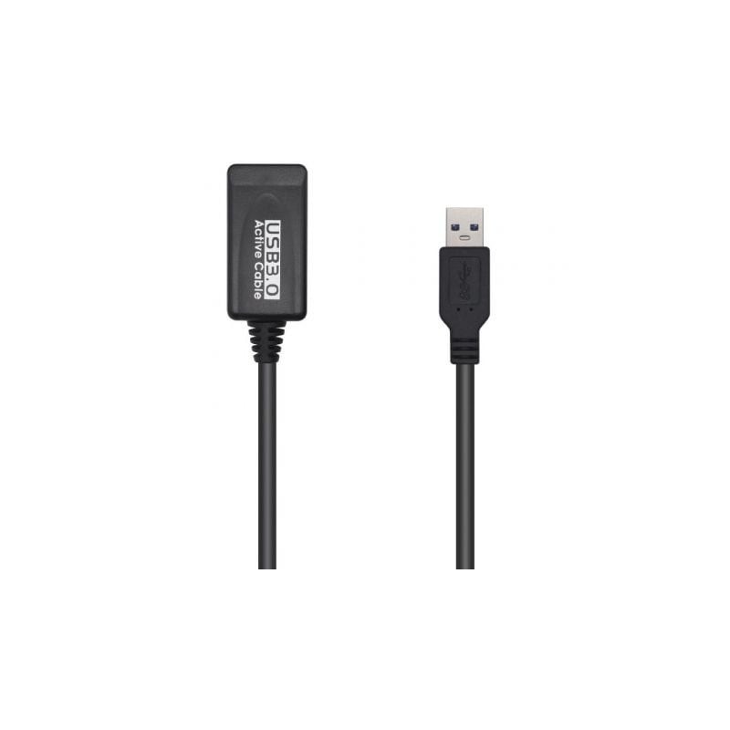 Cable Alargador USB 3.0 con Amplificador Aisens A105-0525/ USB Macho - USB Hembra/ 5m/ Negro