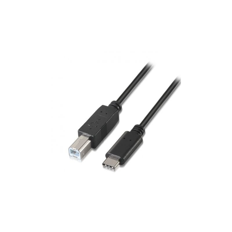 Cable USB 2.0 Impresora Aisens A107-0053/ USB Tipo-C Macho - USB Tipo-B Macho/ 1m/ Negro