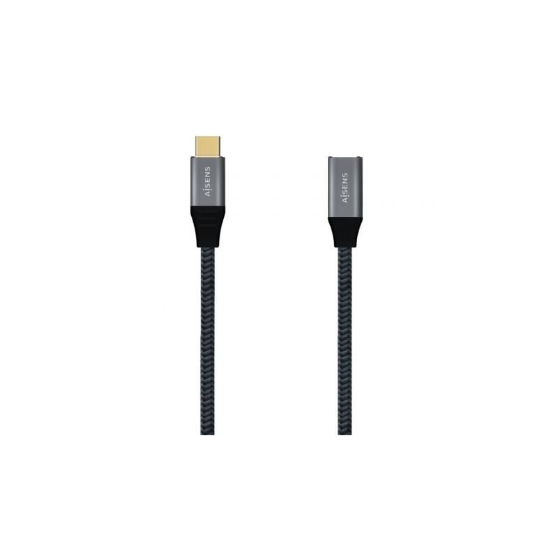 Cable Alargador USB 3.1 Tipo-C Aisens A107-0635 20GBPS 5A 100W/ USB Tipo-C Macho - USB Tipo-C Hembra/ 1m/ Gris