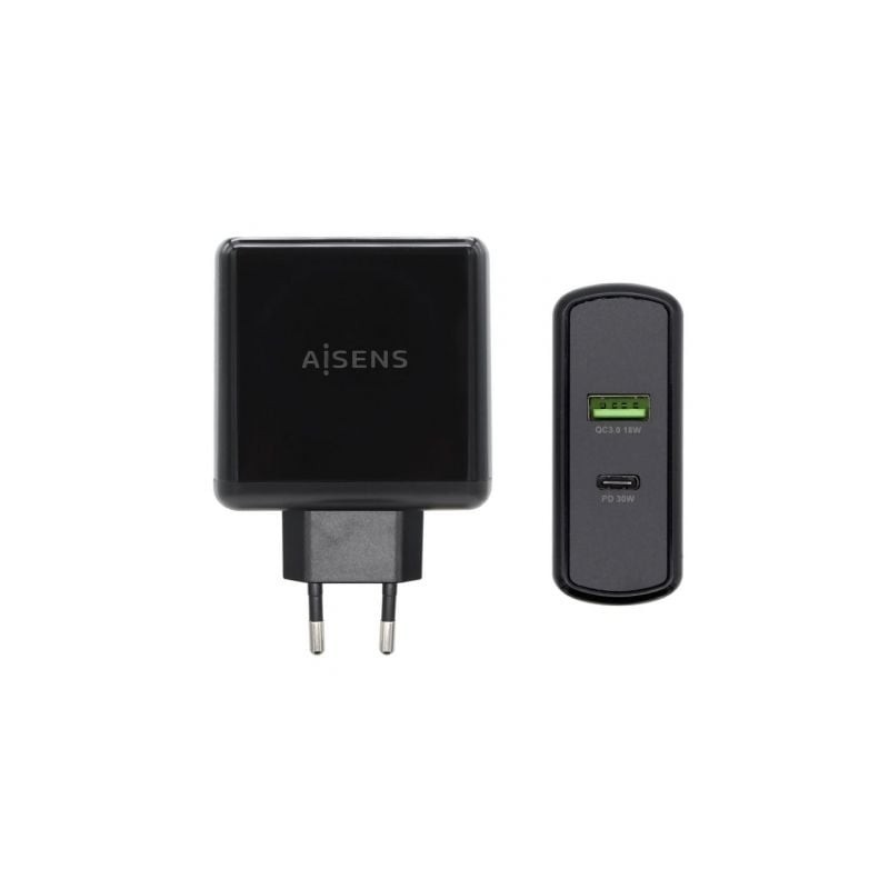 Cargador de Pared Aisens ASCH-2PD30QC-BK/ 1xUSB Tipo-C/ 1x USB/ 48W