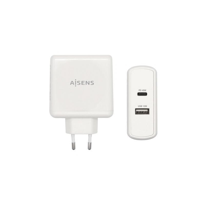 Cargador de Pared Aisens ASCH-2PD45A-W/ 1xUSB Tipo-C/ 1x USB/ 57W