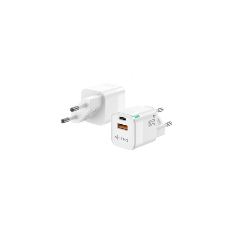 Cargador Gan de Pared Aisens ASCH-30W2P004-W/ 1xUSB Tipo-C/ 1xUSB/ 30W