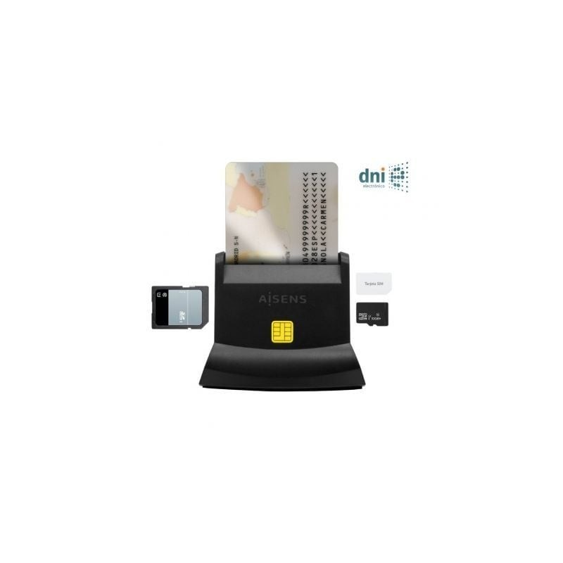 Lector de DNI y Tarjetas Aisens ASCR-SN04CSD-BK/ USB Tipo-C/ Negro