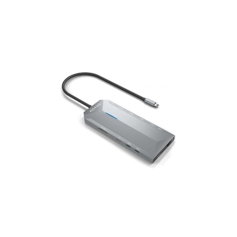 Docking USB Tipo-C Aisens ASUC-12P005-GR/ 2xHDMI/ 3xUSB/ 2xUSB Tipo-C/ 1xRJ45/ 1xAudio/ 1xLector Tarjetas/ 1x Jack/ 1xUSB Tip