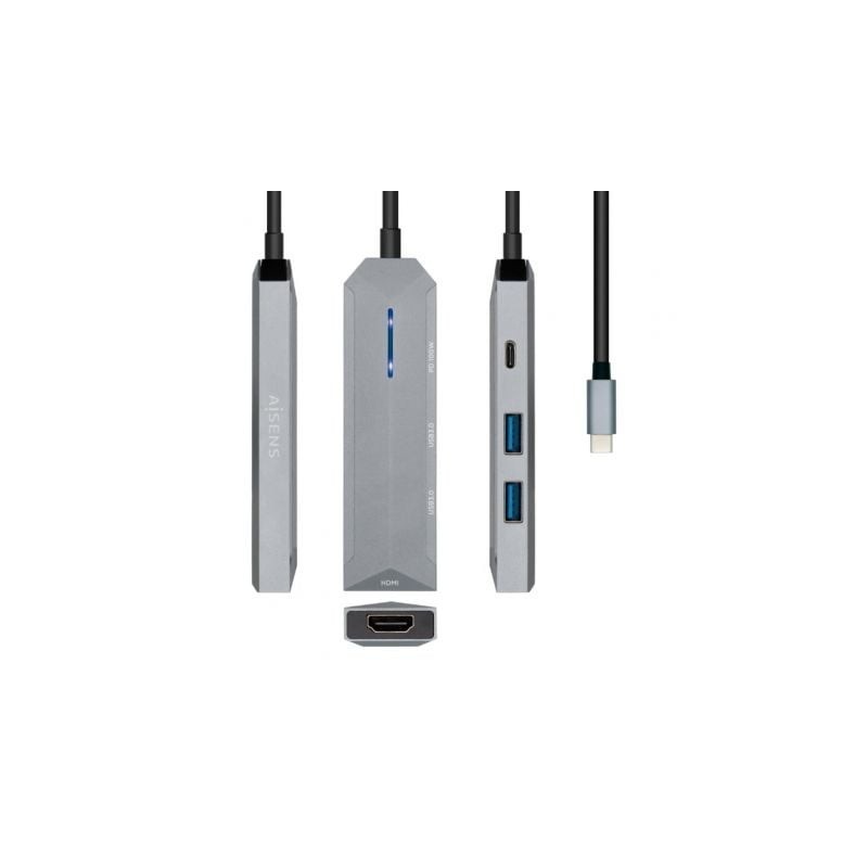 Docking USB Tipo-C Aisens ASUC-4P002-GR/ 1xHDMI/ 2xUSB/ 1xUSB Tipo-C PD/ Gris