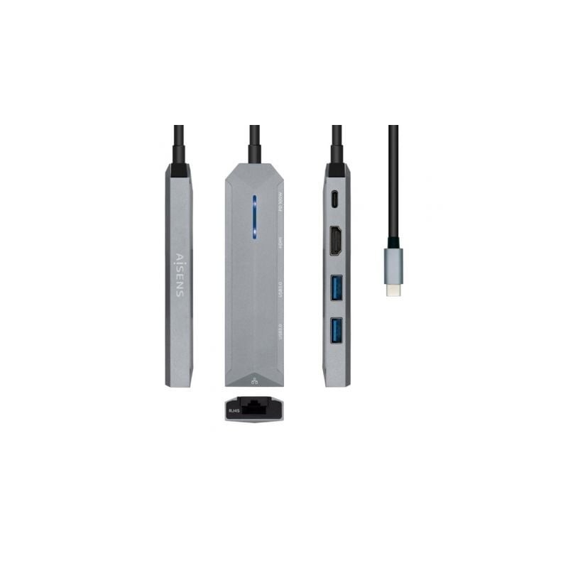 Docking USB Tipo-C Aisens ASUC-5P003-GR/ 1xHDMI/ 2xUSB/ 1xRJ45/ 1xUSB Tipo-C PD/ Gris